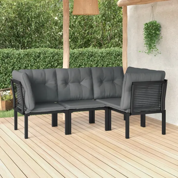 Gossi set mobilier de gradina, 4 piese, negru si gri, poliratan
