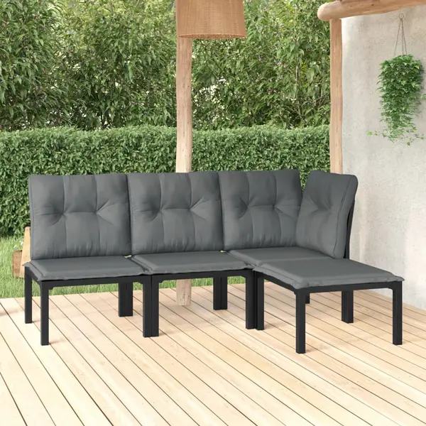 Gossi set mobilier de gradina, 4 piese, negru si gri, poliratan