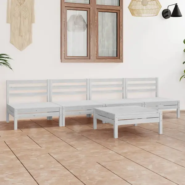 Gossi set mobilier de gradina, 5 piese, alb, lemn masiv de pin