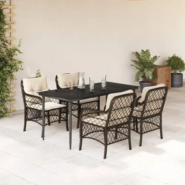 Gossi set mobilier de gradina, 5 piese, cu perne, maro, poliratan