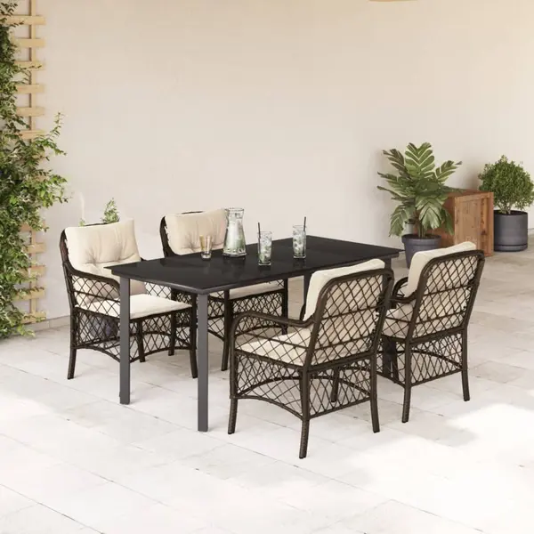 Gossi set mobilier de gradina, 5 piese, cu perne, maro, poliratan