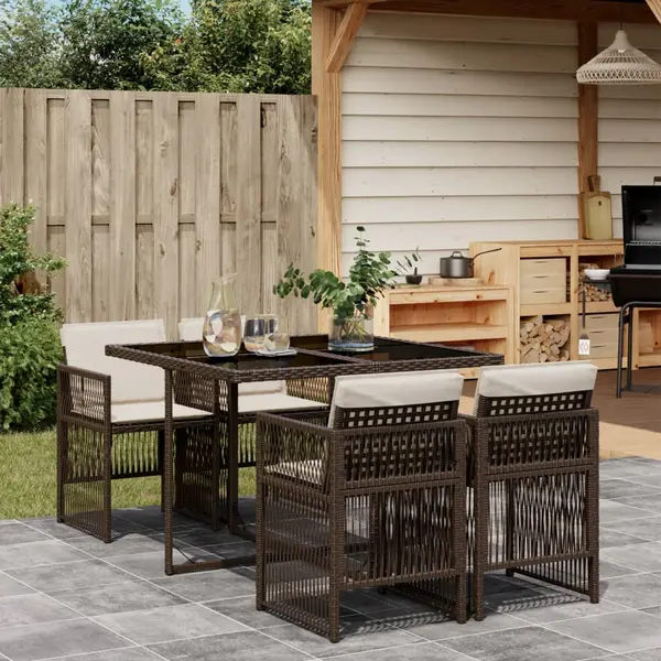 Gossi set mobilier de gradina, 5 piese, cu perne, maro, poliratan