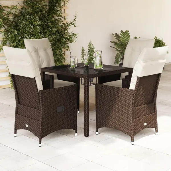 Gossi set mobilier de gradina, 5 piese, cu perne, maro, poliratan