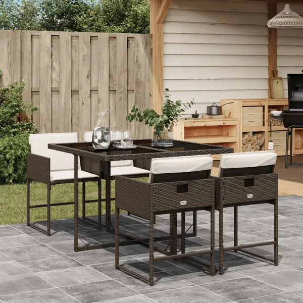 Gossi set mobilier de gradina, 5 piese, cu perne, maro, poliratan