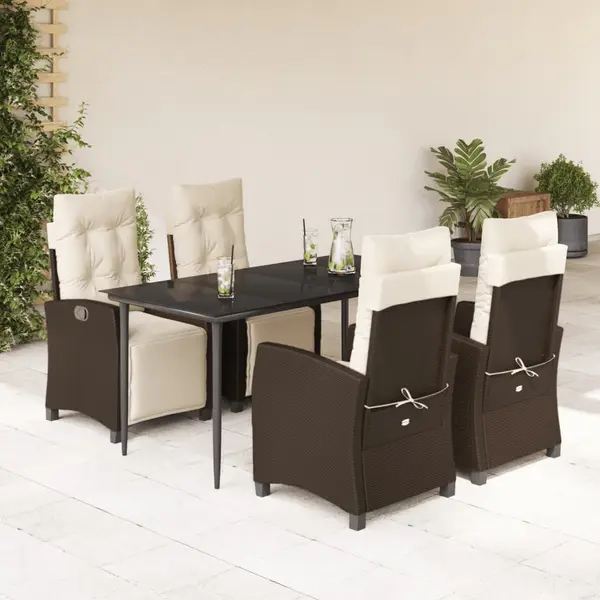 Gossi set mobilier de gradina, 5 piese, cu perne, maro, poliratan