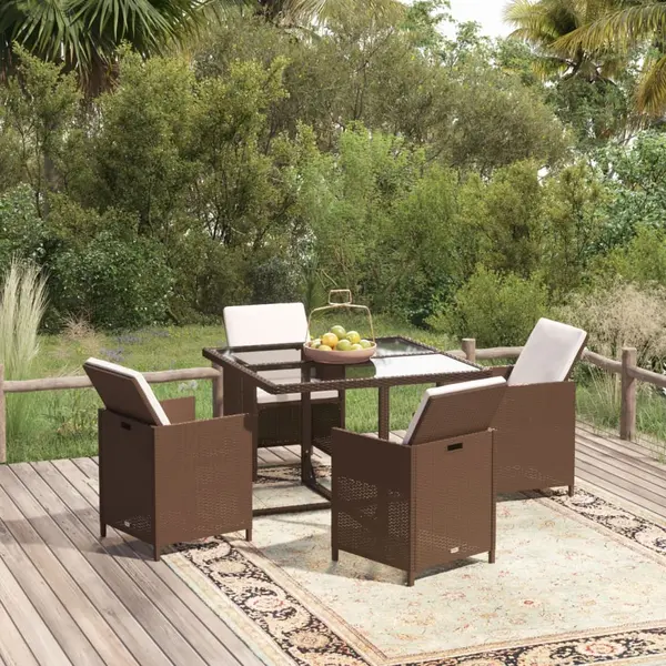 Gossi set mobilier de gradina, 5 piese, cu perne, maro, poliratan