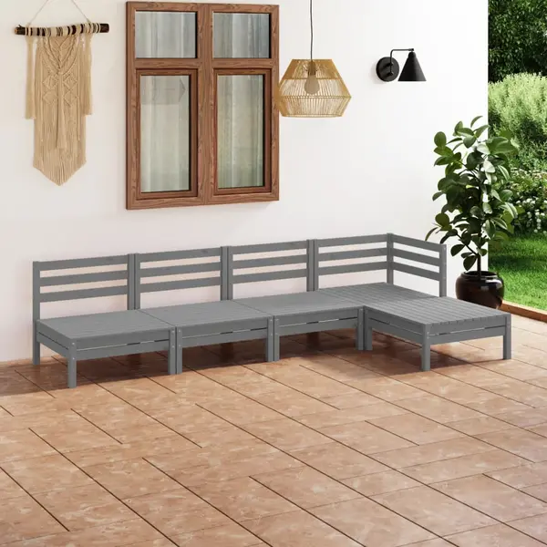 Gossi set mobilier de gradina, 5 piese, gri, lemn masiv de pin