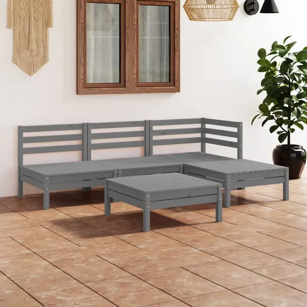 Gossi set mobilier de gradina, 5 piese, gri, lemn masiv de pin