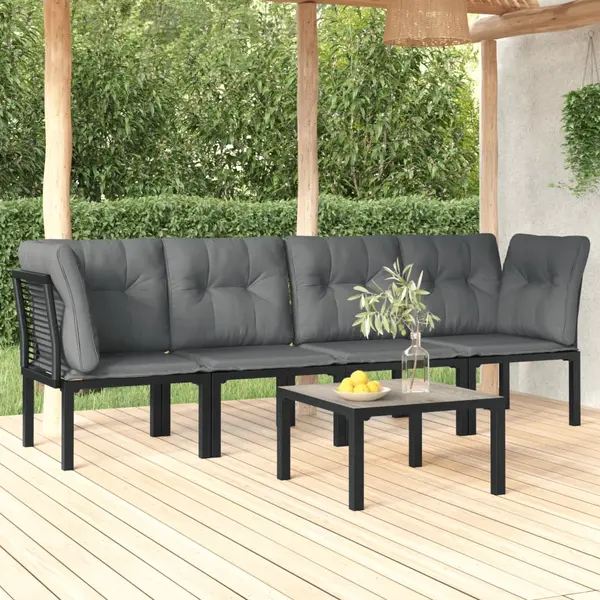 Gossi set mobilier de gradina, 5 piese, negru/gri, poliratan