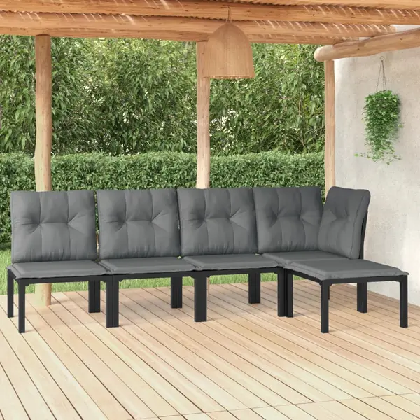 Gossi set mobilier de gradina, 5 piese, negru/gri, poliratan