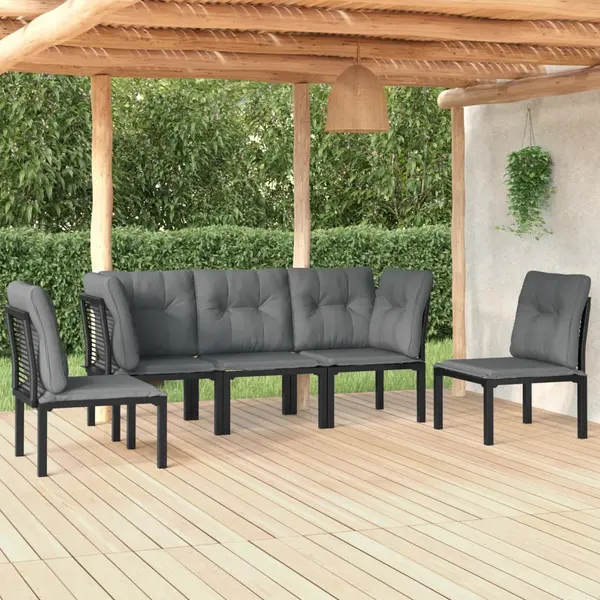 Gossi set mobilier de gradina, 5 piese, negru/gri, poliratan