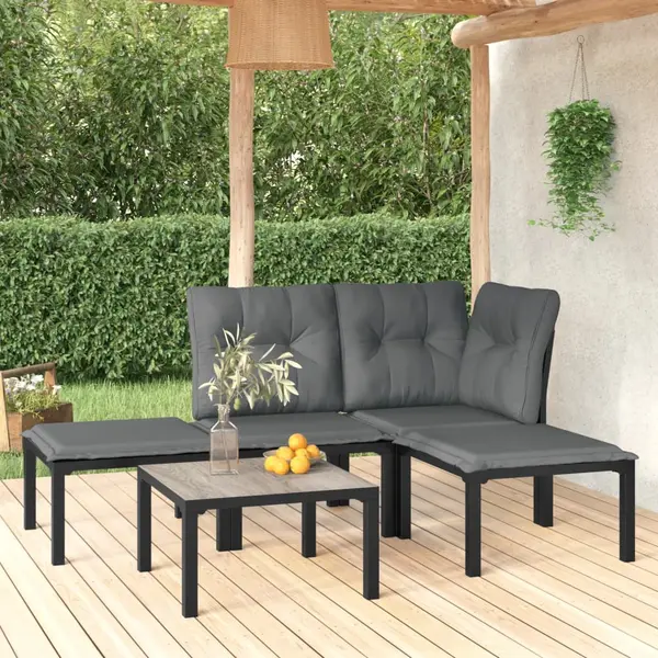 Gossi set mobilier de gradina, 5 piese, negru/gri, poliratan