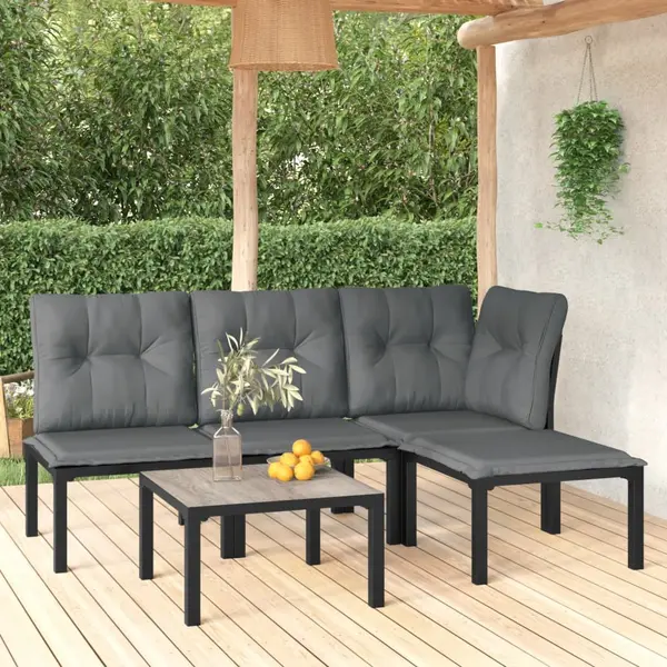 Gossi set mobilier de gradina, 5 piese, negru/gri, poliratan
