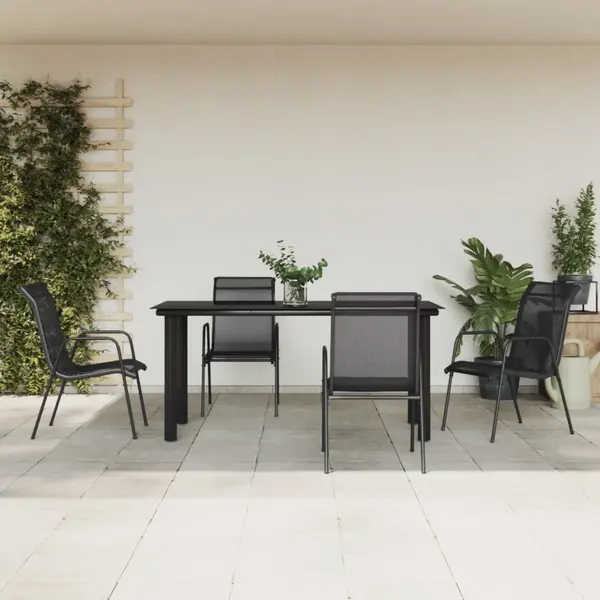 Gossi set mobilier de gradina, 5 piese, negru, otel si textilena