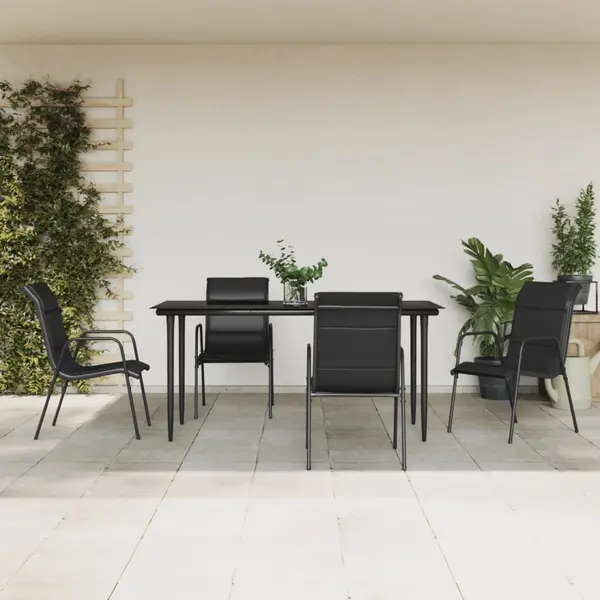 Gossi set mobilier de gradina, 5 piese, negru, otel si textilena