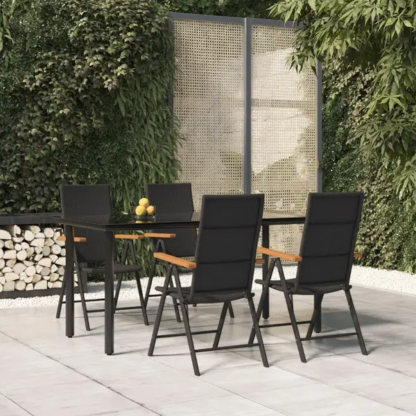 Gossi set mobilier de gradina, 5 piese, negru si maro, poliratan