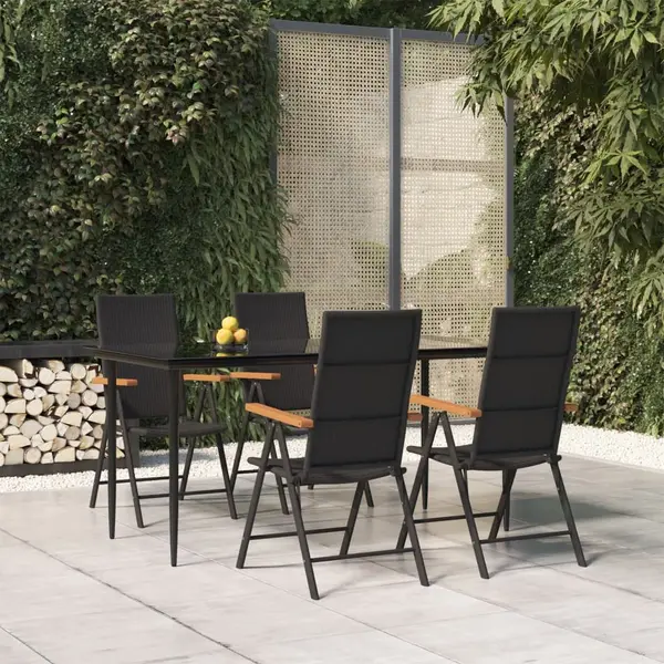 Gossi set mobilier de gradina, 5 piese, negru si maro, poliratan