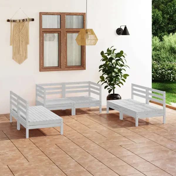 Gossi set mobilier de gradina, 6 piese, alb, lemn masiv de pin