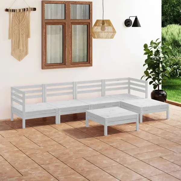 Gossi set mobilier de gradina, 6 piese, alb, lemn masiv de pin