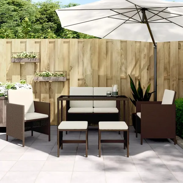 Gossi set mobilier de gradina, 6 piese, cu perne, maro, poliratan