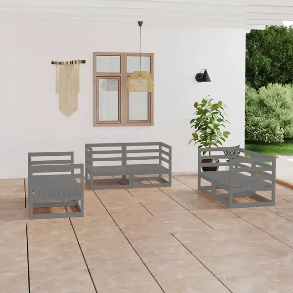 Gossi set mobilier de gradina, 6 piese, gri, lemn masiv de pin