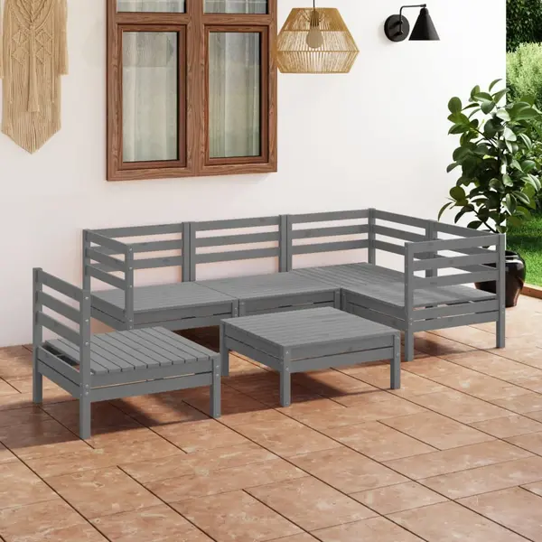 Gossi set mobilier de gradina, 6 piese, gri, lemn masiv de pin