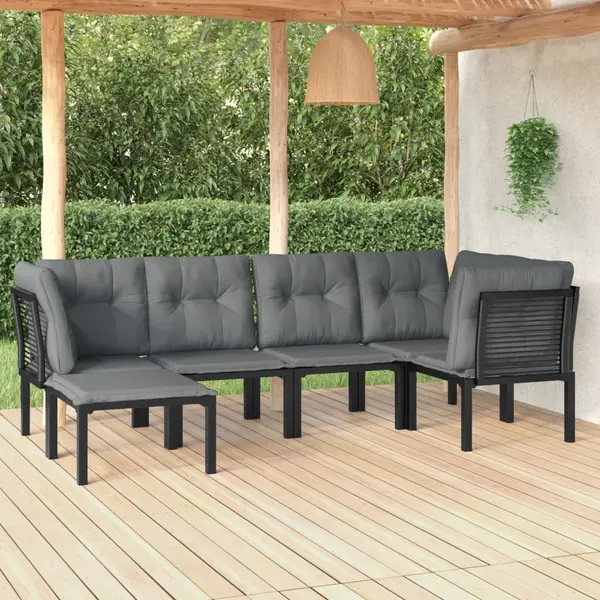Gossi set mobilier de gradina, 6 piese, negru si gri, poliratan