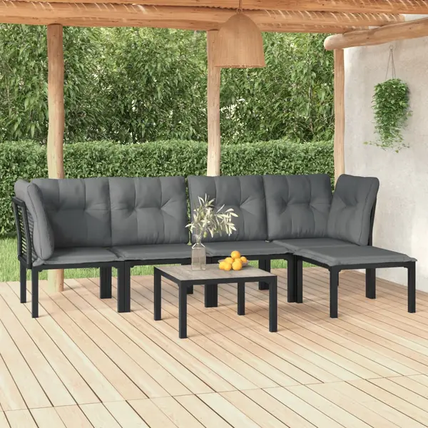 Gossi set mobilier de gradina, 6 piese, negru si gri, poliratan