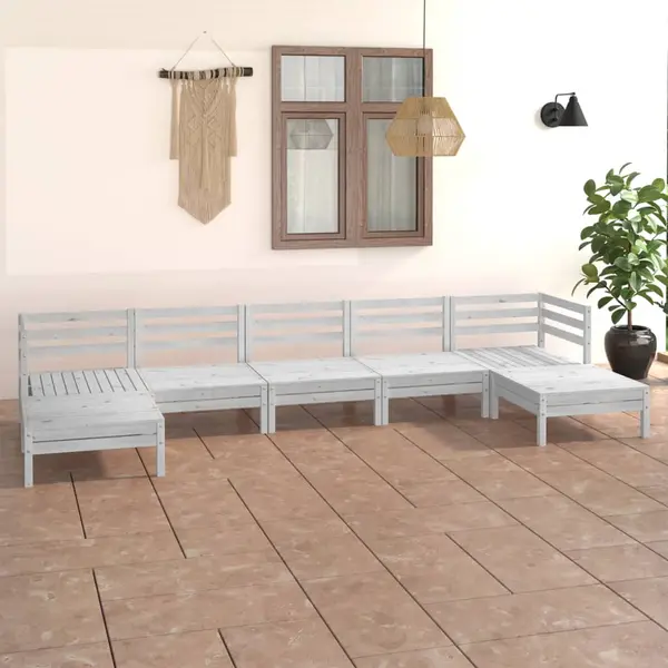 Gossi set mobilier de gradina, 7 piese, alb, lemn masiv de pin