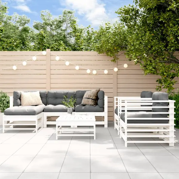 Gossi set mobilier de gradina, 7 piese, alb, lemn masiv de pin