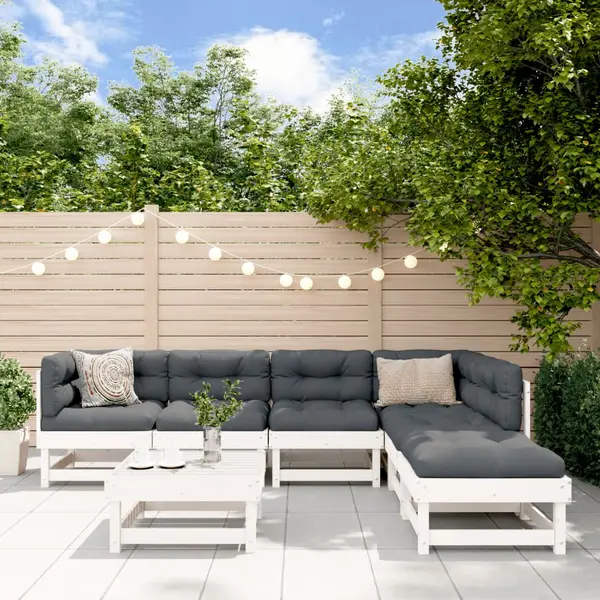 Gossi set mobilier de gradina, 7 piese, alb, lemn masiv de pin
