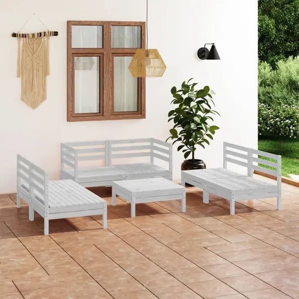 Gossi set mobilier de gradina, 7 piese, alb, lemn masiv de pin