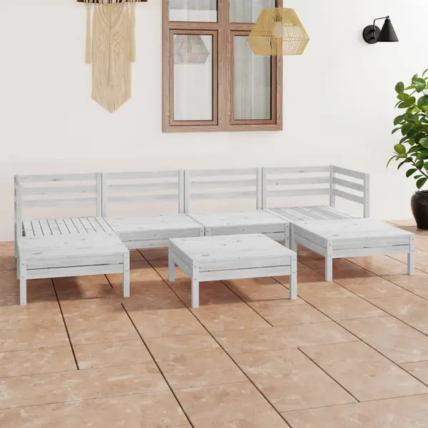 Gossi set mobilier de gradina, 7 piese, alb, lemn masiv de pin