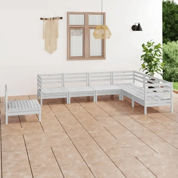 Gossi set mobilier de gradina, 7 piese, alb, lemn masiv de pin