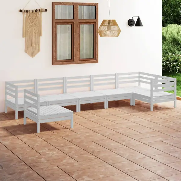 Gossi set mobilier de gradina, 7 piese, alb, lemn masiv de pin