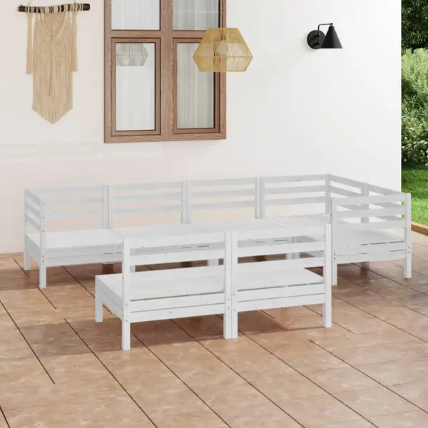 Gossi set mobilier de gradina, 7 piese, alb, lemn masiv de pin