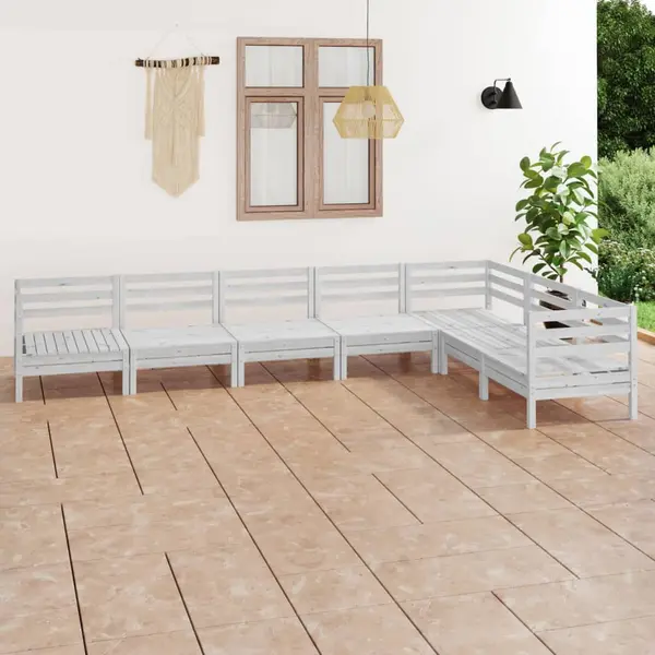 Gossi set mobilier de gradina, 7 piese, alb, lemn masiv de pin