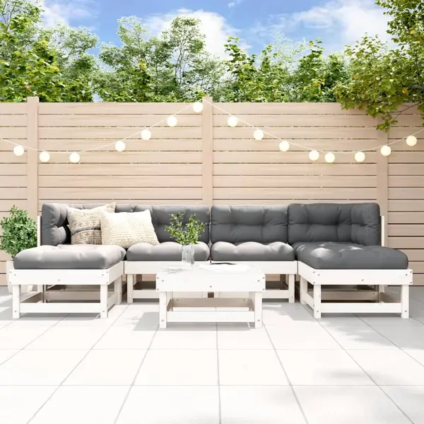 Gossi set mobilier de gradina, 7 piese, alb, lemn masiv de pin