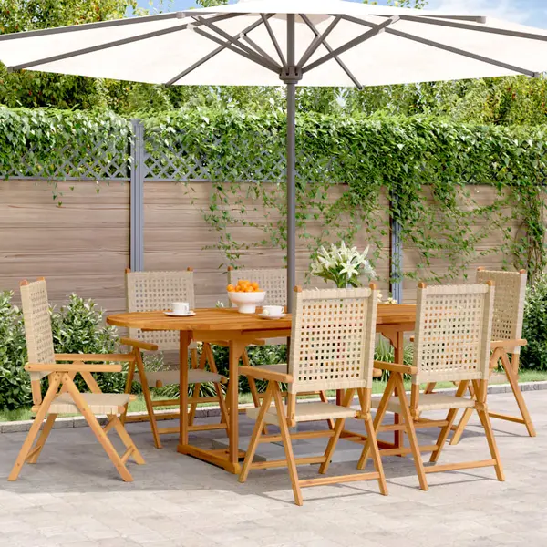 Gossi set mobilier de gradina, 7 piese, bej, poliratan si lemn masiv