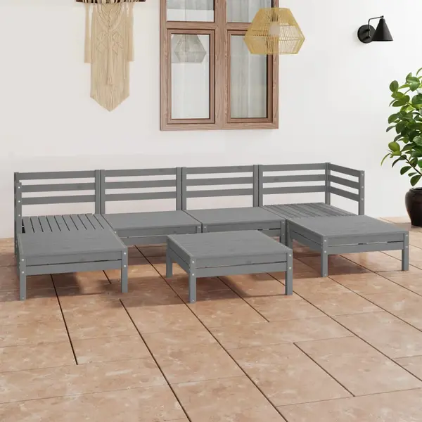 Gossi set mobilier de gradina, 7 piese, gri, lemn masiv de pin