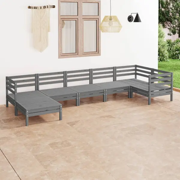 Gossi set mobilier de gradina, 7 piese, gri, lemn masiv de pin