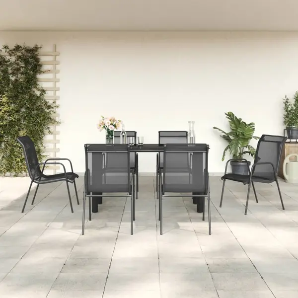 Gossi set mobilier de gradina, 7 piese, negru, otel si textilena