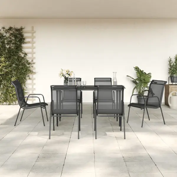 Gossi set mobilier de gradina, 7 piese, negru, otel si textilena
