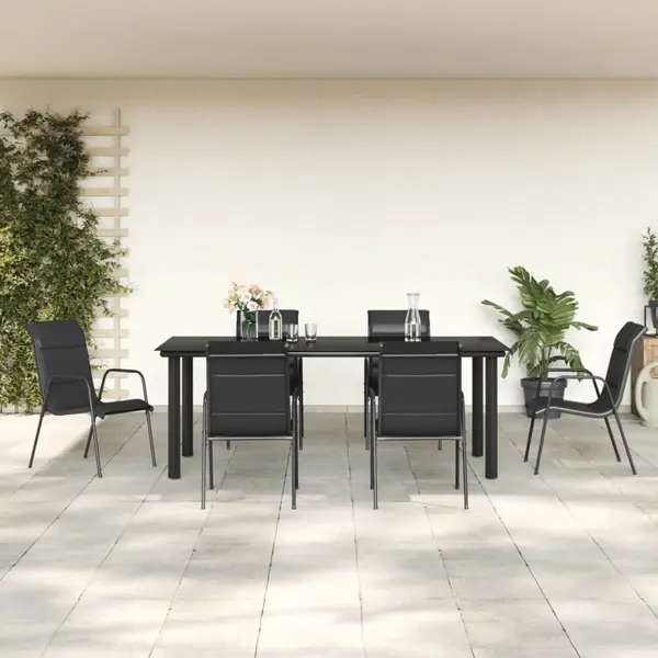 Gossi set mobilier de gradina, 7 piese, negru, otel si textilena