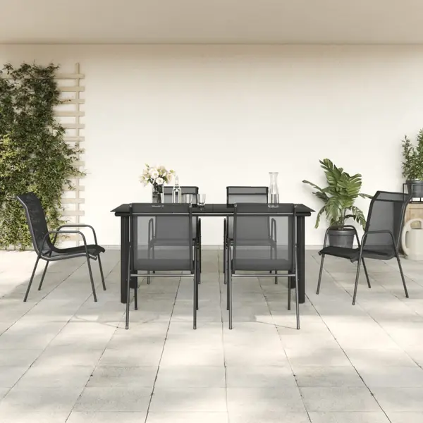 Gossi set mobilier de gradina, 7 piese, negru, otel si textilena