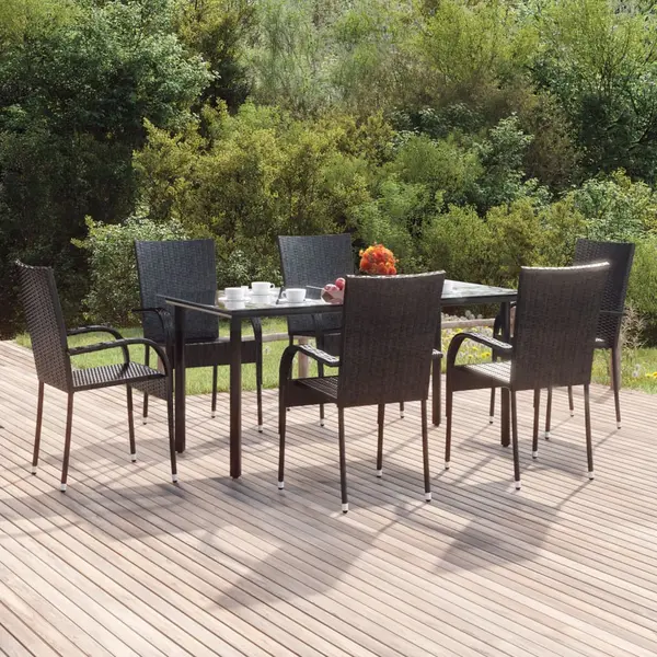 Gossi set mobilier de gradina, 7 piese, negru, poliratan
