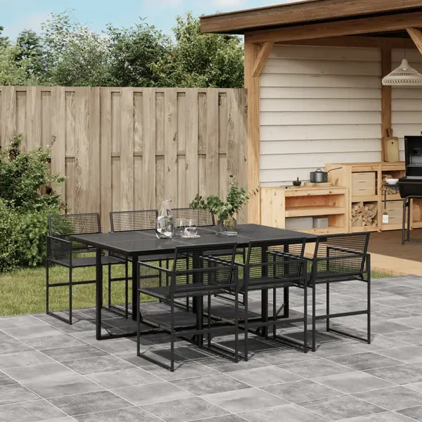 Gossi set mobilier de gradina, 7 piese, negru, poliratan