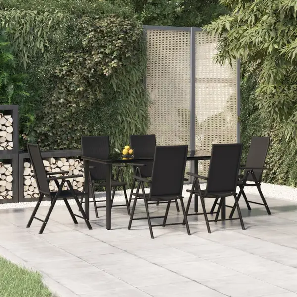 Gossi set mobilier de gradina, 7 piese, negru, poliratan