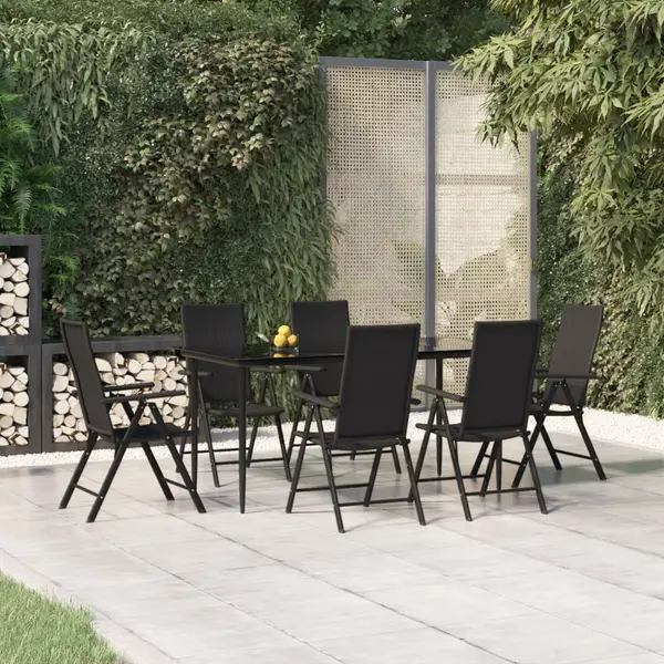 Gossi set mobilier de gradina, 7 piese, negru, poliratan