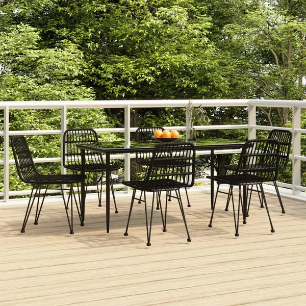 Gossi set mobilier de gradina, 7 piese, negru, poliratan
